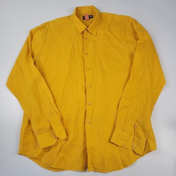 Vilebrequin 100% Linen Button Up Shirt Yellow Men's Size XL Long Sleeve Collared - Picture 1 of 5